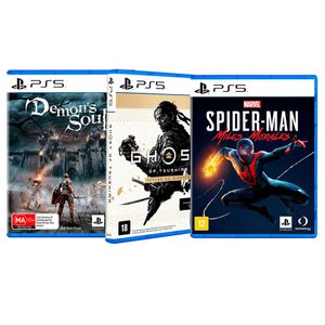 Kit Jogos PS5 Ghost Of Tsushima Versão do Diretor PS5, Jogo Demon´s Soul´s PS5, Jogo Marvel´s Spider-Man: Miles Morales PS5