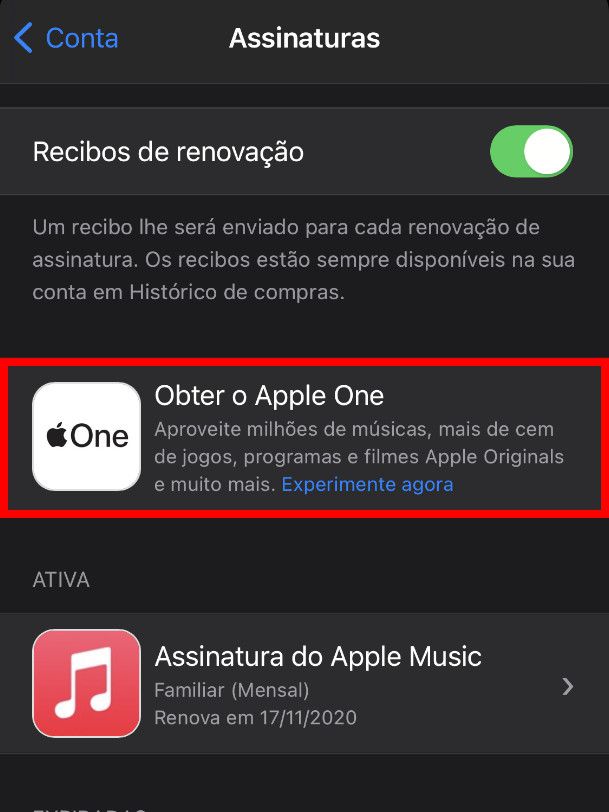 Acesse a aba de assinaturas da App Store e selecione "Appe One" (Captura de tela: Bruno Salutes/Canaltech)