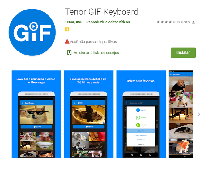 Aplicativo para teclado: Tenor GIF Keyboard (Captura de tela: Ariane Velasco)