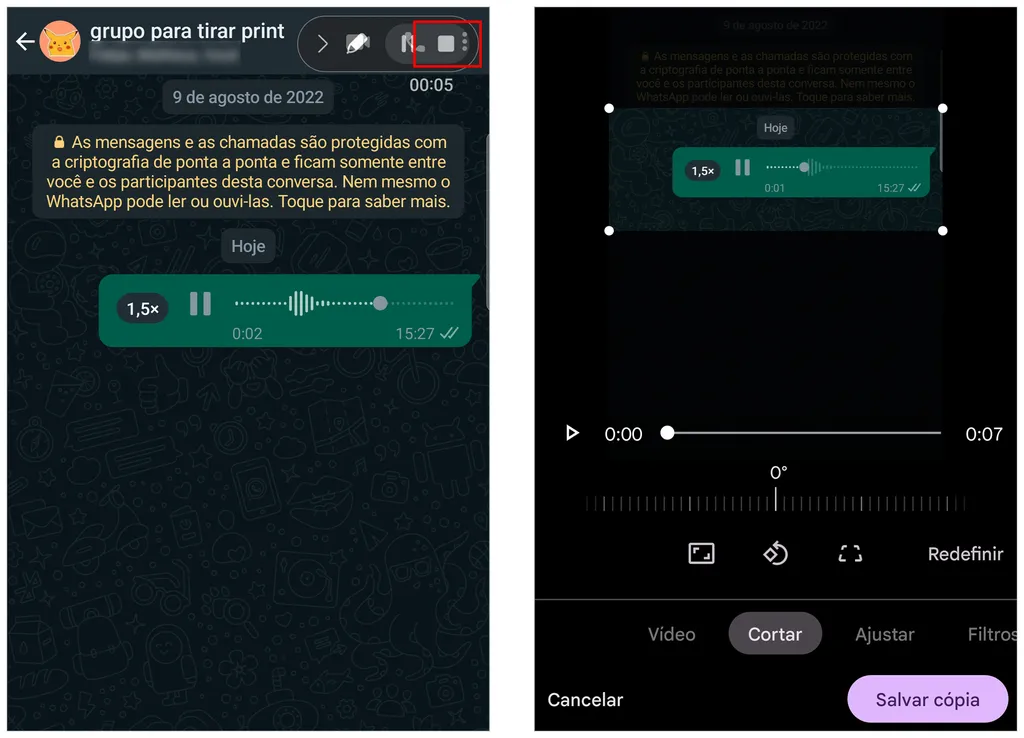 Reproduza o áudio com a tela gravada e salve o resultado (Captura de tela: André Magalhães)