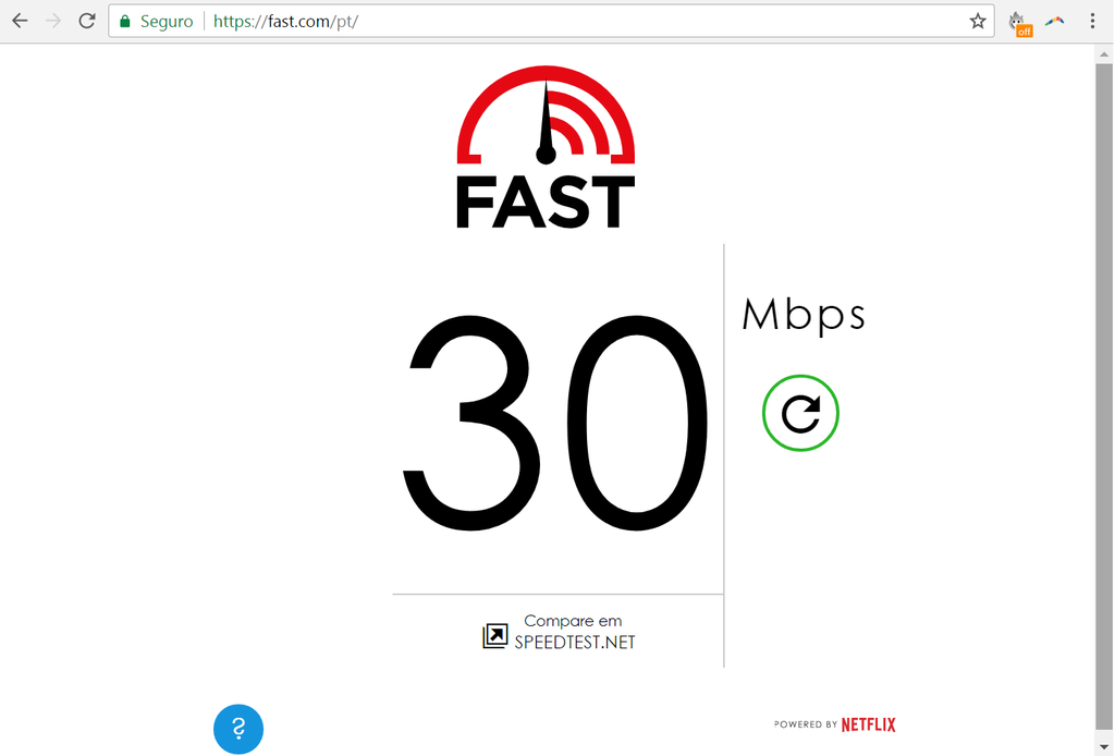 Teste de velocidade da conexão de internet