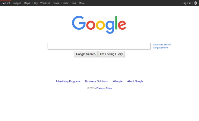 O logotipo do Google sofre uma mudança significativa em 2015 (Imagem: Reprodução/Web Design Museum)