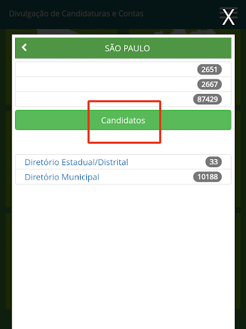 Confira o número de candidaturas por estado e avance para a lista (Imagem: André Magalhães/Captura de tela)