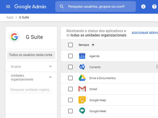 O G Suite possui ferramentas de monitoramento para os serviços do Google (Captura de tela: Matheus Bigogno)