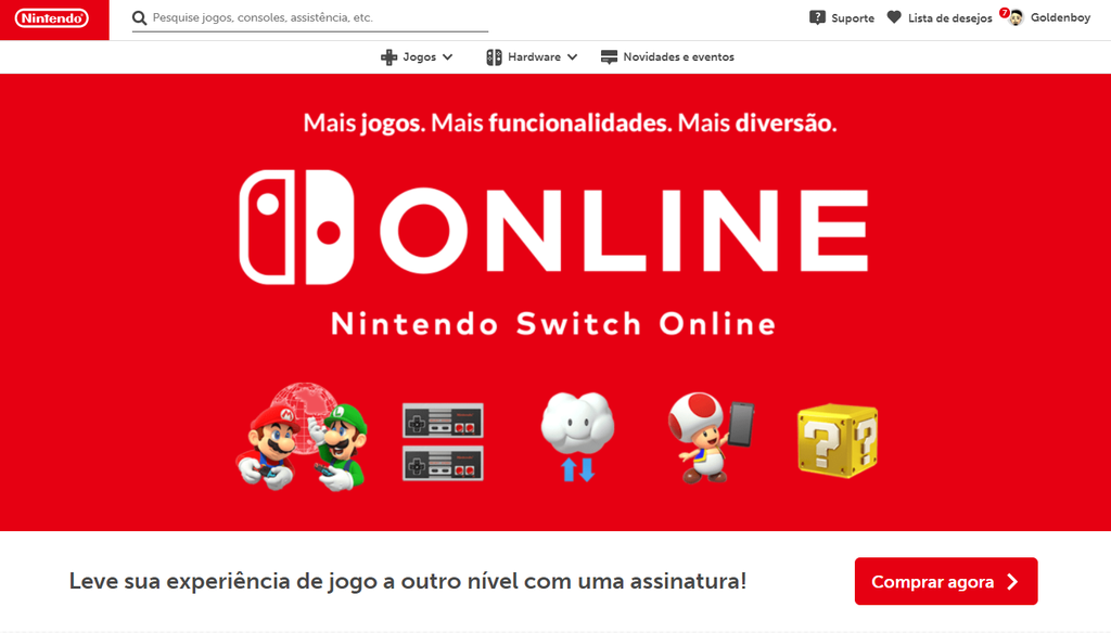 Assinatura anual do Nintendo Switch Online custará R$ 74