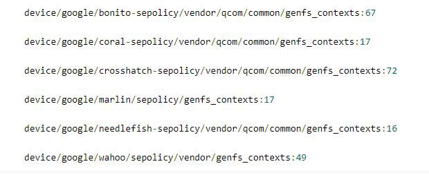 Código de correção do SELinux que mostra dois codinomes misteriosos (Imagem: 9to5Google)