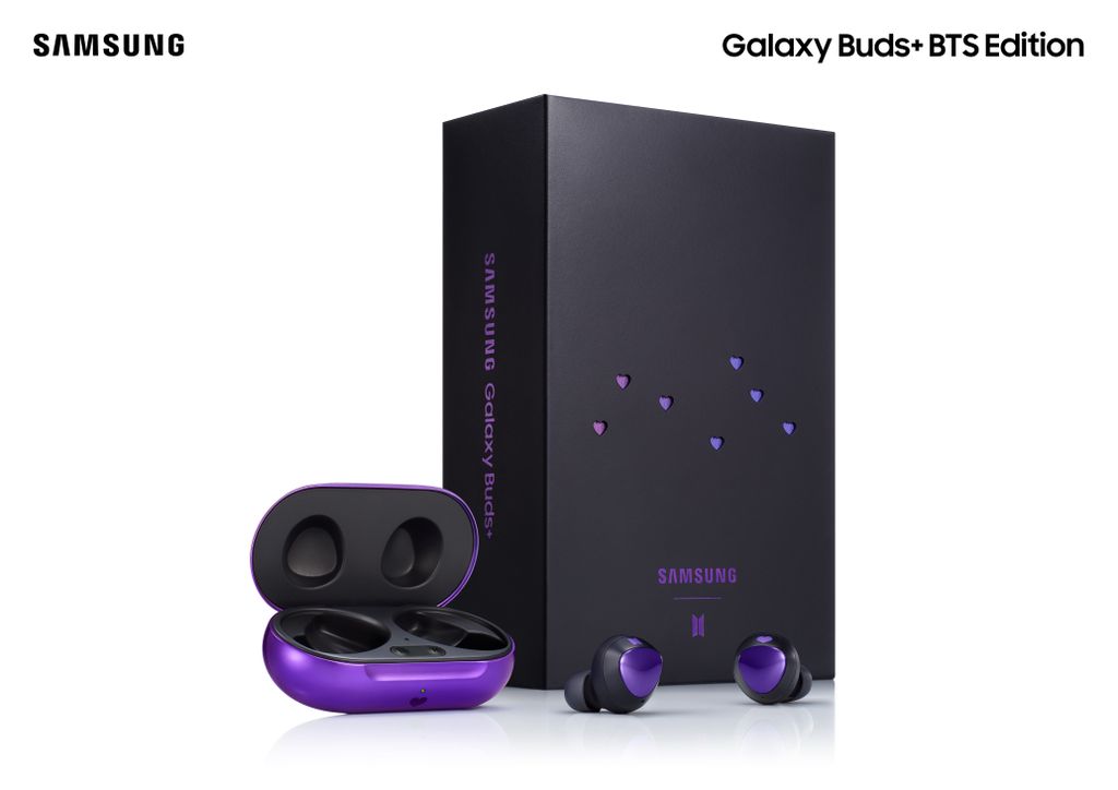 Roxo também domina o fone Galaxy Buds+ e o estojo (imagem: Samsung)