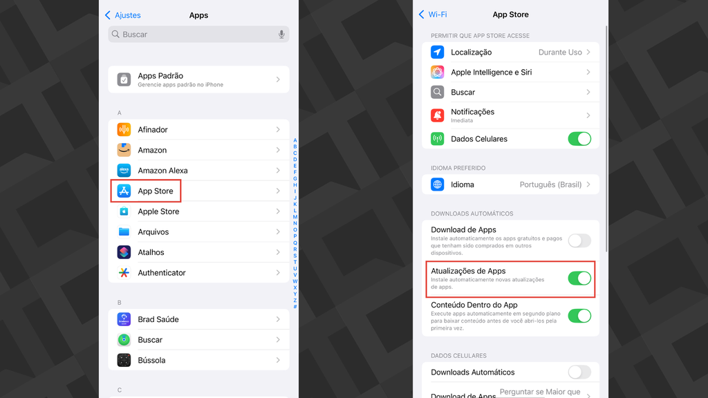 Passos para ativar a atualização automática de apps no iOS