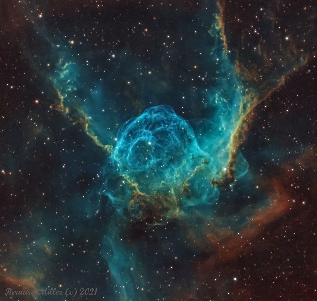 A nebulosa de emissão NGC 2359, cuja forma inspirou o apelido "Capacete de Thor" (Imagem: Reprodução/Bernard Miller)