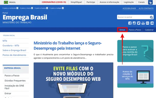 Como encontrar vagas no Emprega Brasil: faça login com sua conta gov.br (Captura de tela: Caio Carvalho)