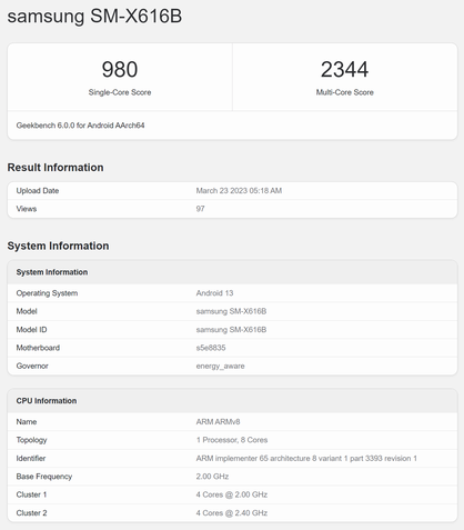 Samsung Galaxy Tab S9 Geekbench Vazamento 2