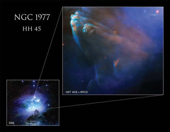 O complexo Running Man fica próximo à Nebulosa de Órion (Imagem: Reprodução/NASA/ESA/DSS)