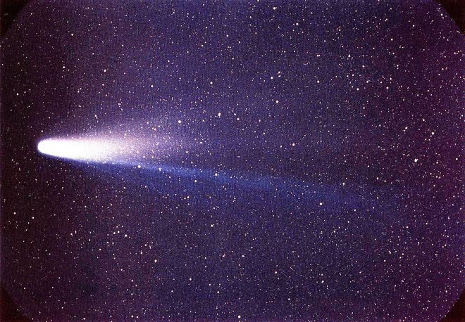 O cometa P1/Halley é responsável pelas chuvas de meteoro Eta Aquáridas e Oriônidas (Imagem: Reprodução/W. Liller/NASA)