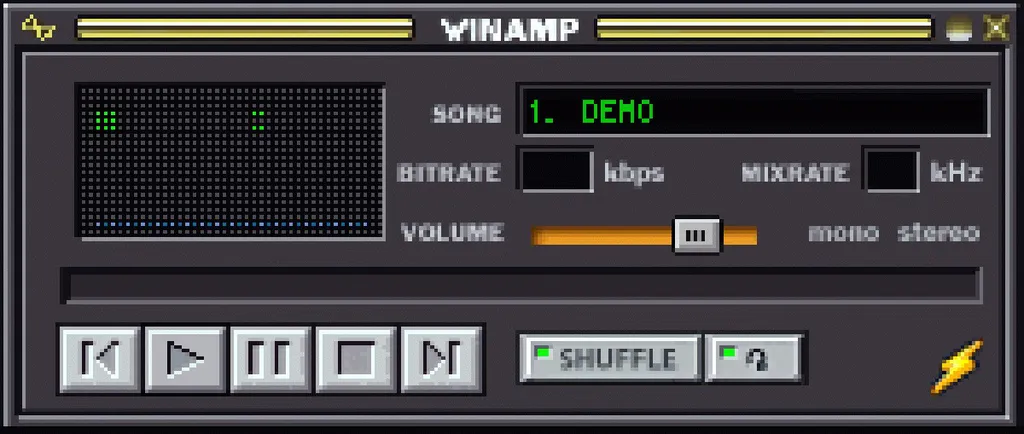 Esta skin original do Winamp será vendida como um NFT e o valor será revertido para causas sociais (Imagem: Reprodução/Winamp)