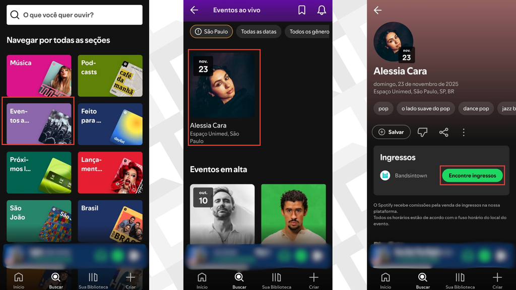 Passos para encontrar ingressos para shows no Spotify