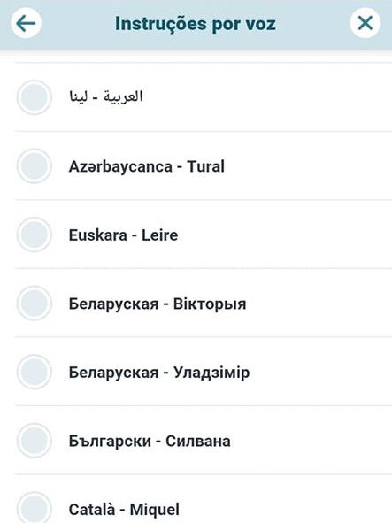 Os comandos de voz do Waze estão disponíveis em vários idiomas e vozes diferentes (Captura de tela: Ariane Velasco)
