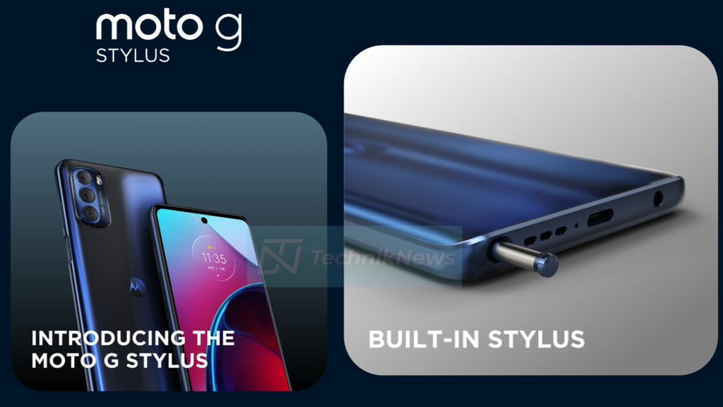 Moto G Stylus 2022 seguirá visual de outros modelos da marca, com caneta integrada ao corpo (Imagem: Reprodução/TechnikNews)