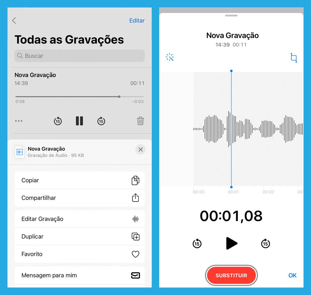 Ferramenta de gravação no iOS também possui opções de edição (Imagem: André Magalhães/Captura de tela)
