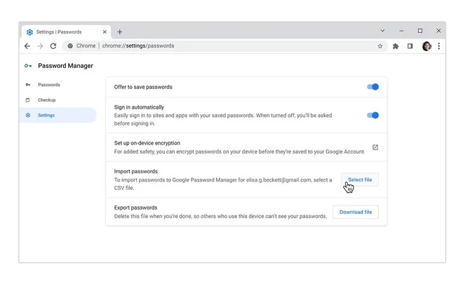O Gerenciador de Senhas do Chrome vai permitir importar credenciais de outros serviços (Imagem: Reprodução/Google)