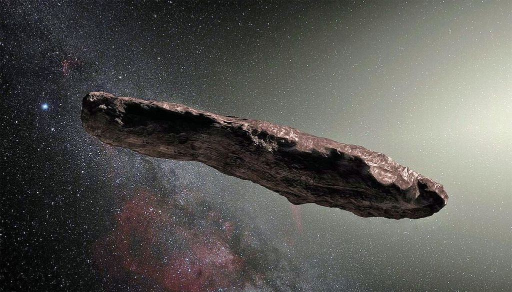 Arte imagina como é a aparência do Oumuamua (Imagem: ESO)