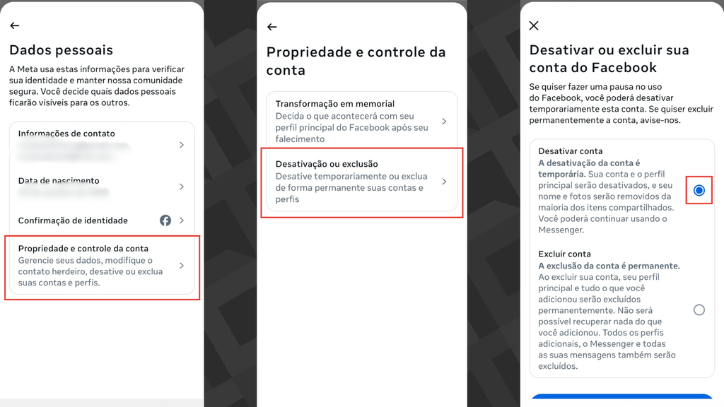 Passos para desativar a conta do Facebook