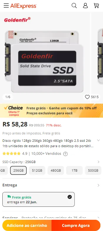 Goldenfir SSD 256GB [INTERNACIONAL] - Canaltech Ofertas