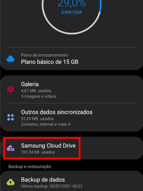 Selecione "Samsung Cloud Drive" (Captura de tela: Matheus Bigogno)