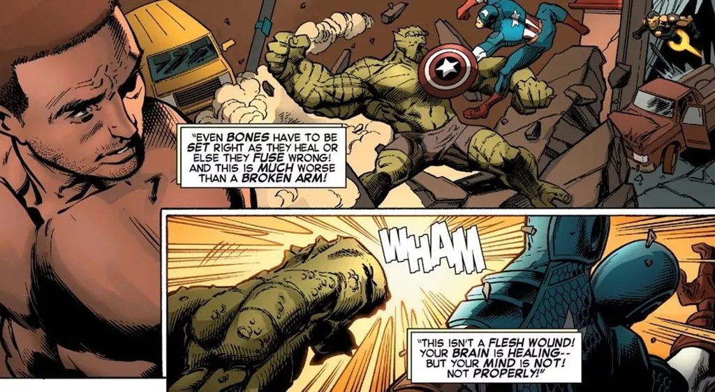 Fator de cura de Hulk é tão poderoso que pode reconstruir seu corpo de maneira errada se ele se transformar durante recuperação (Imagem: Reprodução/Marvel Comics)