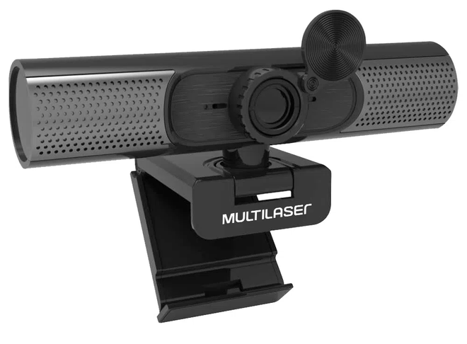 A Webcam WC053 tem resolução 2K, taxa de 30 FPS e microfones duplos com cancelamento de ruído (Imagem: Reprodução/Multilaser)