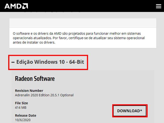 Selecione a edição do seu Windows, selecione qual o software e clique em "Download" (Captura de tela: Matheus Bigogno)