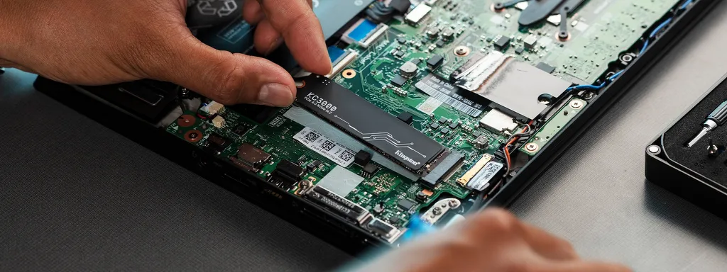 Na hora de instalar um SSD M.2, lembre-se de encaixar o produto de maneira enclinada, sem fazer força (Imagem: Divulgação/Kingston)