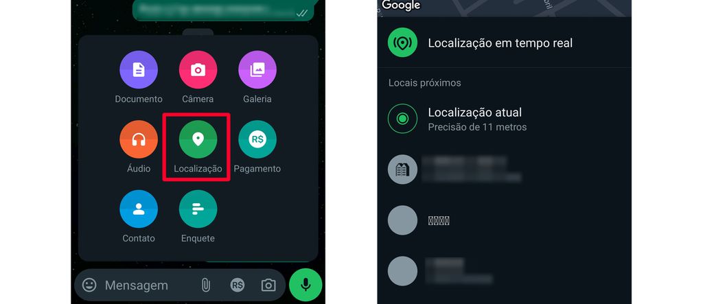 Como mandar localização pelo WhatsApp: opção envia ponto fixo para o contato (Captura de tela: Caio Carvalho)