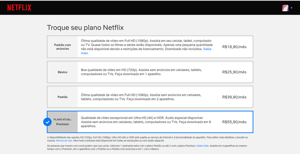 Netflix: como mudar plano do streaming