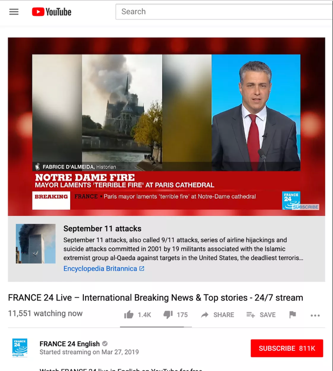 Canal do FRANCE24 com a citação do 11 de setembro (Imagem: The Verge)