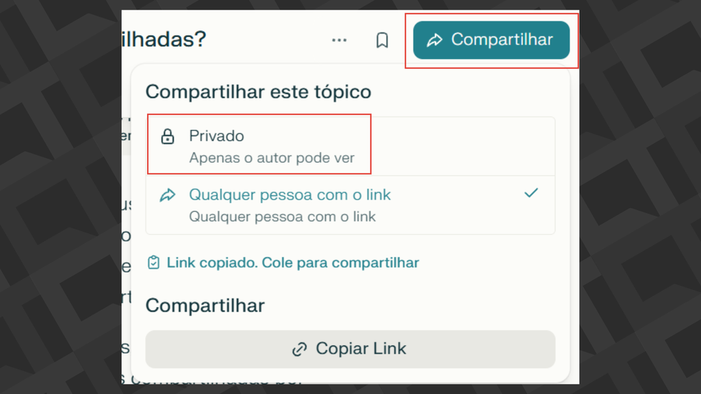 Passos para remover o acesso público a um chat da Perplexity