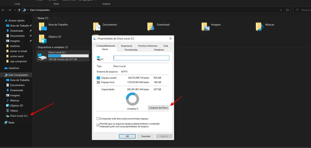 Para liberar espaço no PC, você pode recorrer à ferramenta de limpeza de disco do Windows (Imagem: Captura de tela/Fabrício Calixto/Canaltech)
