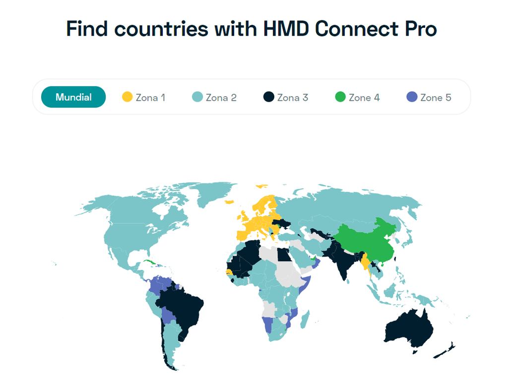 Área de atuação para uso do HMD Connect Pro: serviço de roaming global para empresas (Imagem: Divulgação / HMD Global)