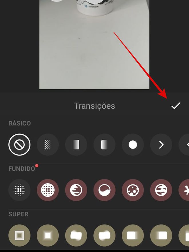 O InShot oferece uma série de transições (Imagem: Guadalupe Carniel/Captura de tela)