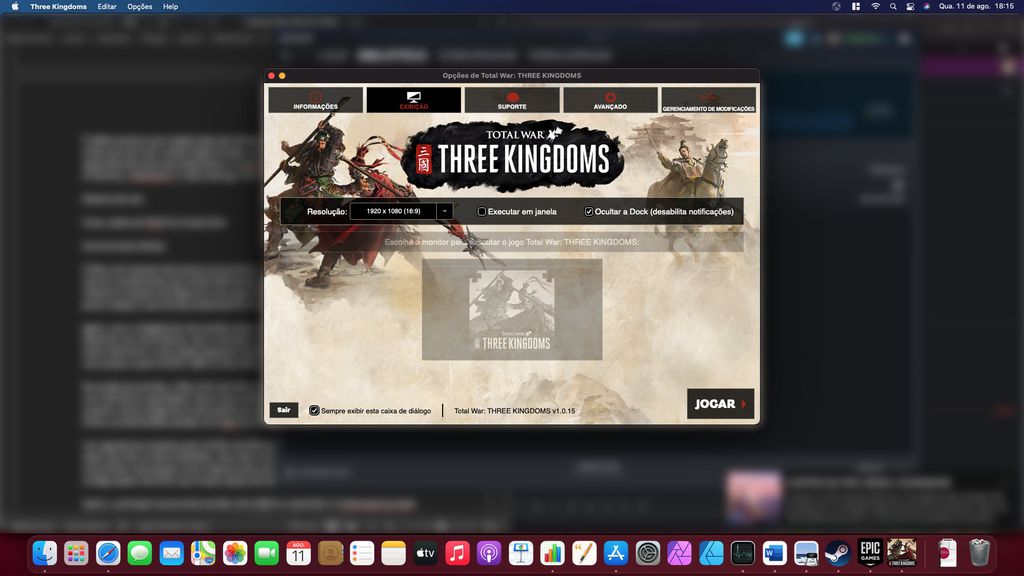 Total War Three Kingdoms usa Rosetta 2 no Mac mini com Apple M1 - Imagem: Fábio Jordan/Canaltech