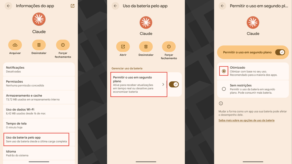 Passos para verificar o uso em segundo plano em apps específicos