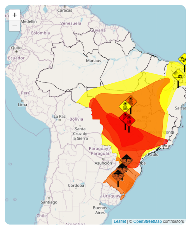 Inmet alerta para "grande perigo" envolvendo alerta de onda de calor e de baixa umidade do ar (Imagem: Inmet) Inmet alerta para "grande perigo" envolvendo alerta de onda de calor e de baixa umidade do ar (Imagem: Inmet)
