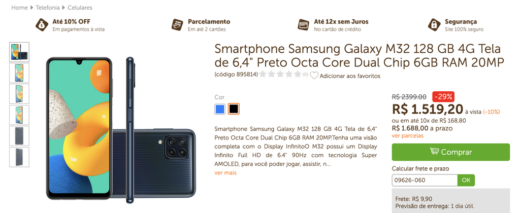 Samsung Galaxy M32 M325f 128gb Preto - Dual Chip