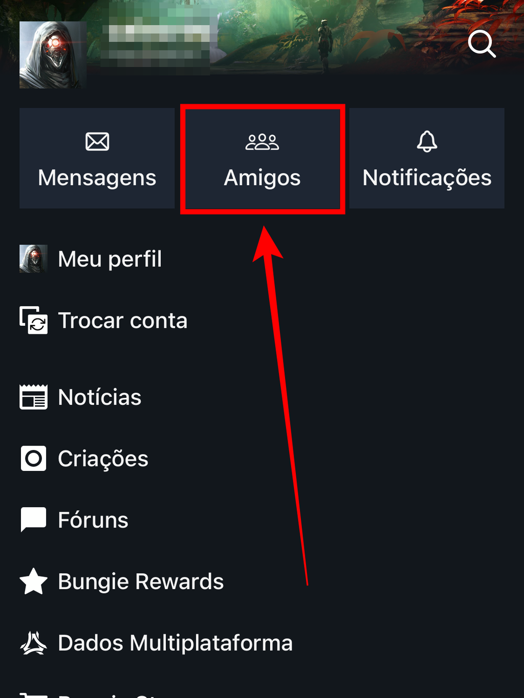 Selecione "Amigos" no app mobile para pesquisar por novos jogadores (Captura de tela: Caio Carvalho/Canaltech)