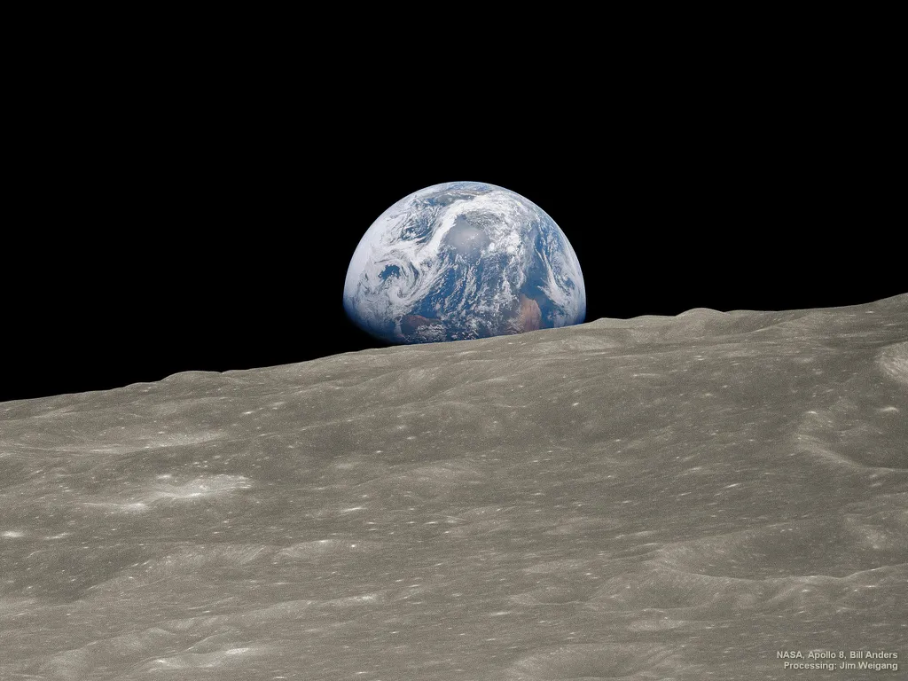 Imagem icônica da missão Apollo 8 remasterizada (Imagem: Reprodução/NASA, Apollo 8 Crew, Bill Anders;Jim Weigang)