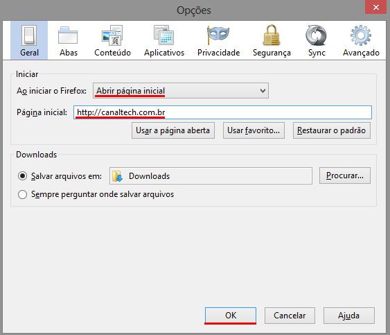 Defina qual site será a página inicial ao iniciar o Firefox. Diferente do IE, no Firefox só é possível definir um único site como página inicial Defina qual site será a página inicial ao iniciar o Firefox. Diferente do IE, no Firefox só é possível definir um único site como página inicial
