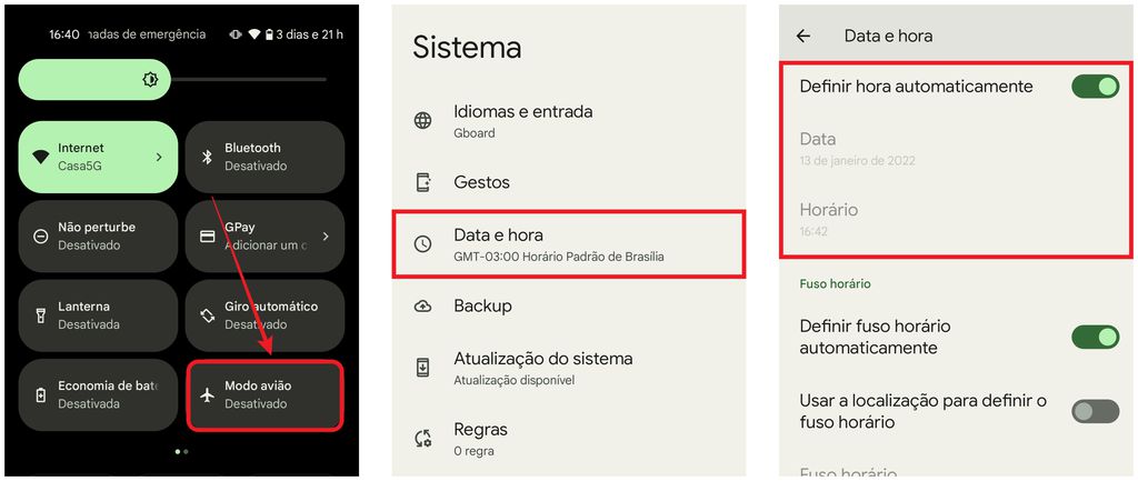 Apagar mensagens do WhatsApp no Android: ative o modo avião e altere a data e hora do sistema (Captura de tela: Caio Carvalho)