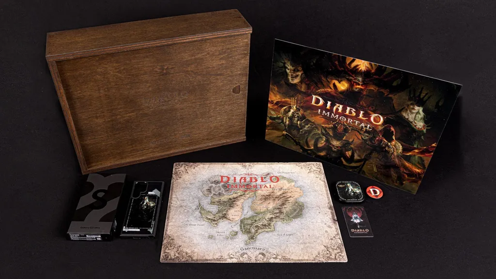 Box especial do Galaxy S22 traz vários itens de Diablo Immortal (Imagem: Divulgação/LG Uplus)