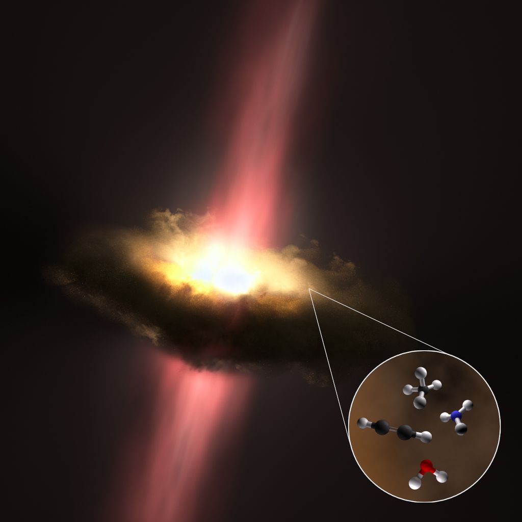 Ilustração de disco de poeira rodando à volta de estrela massiva (Imagem: Reprodução/NASA/Ames Research Center/Daniel Rutter)