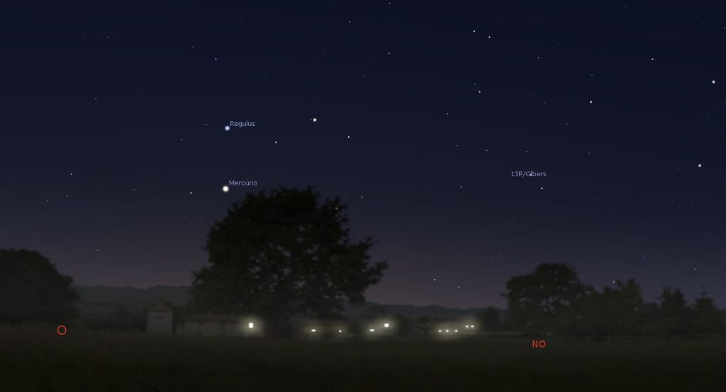 Posição do cometa 13P/Olbers no Maranhão, logo após o pôr-do-Sol, no dia 19 de julho (Imagem: Reprodução/13P/Olbers)