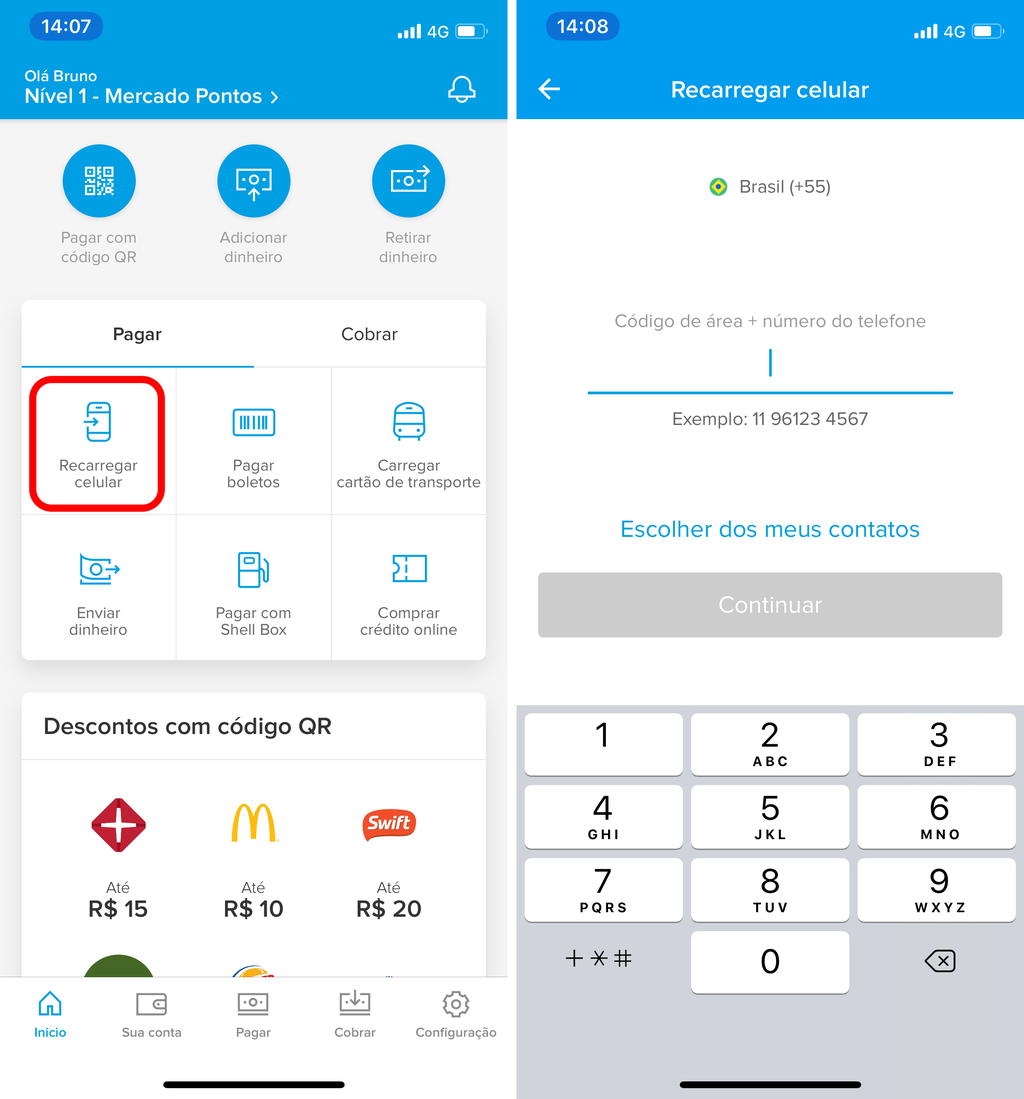 Coloque o número de telefone que você quer recarregar / Captura de tela: Bruno Salutes